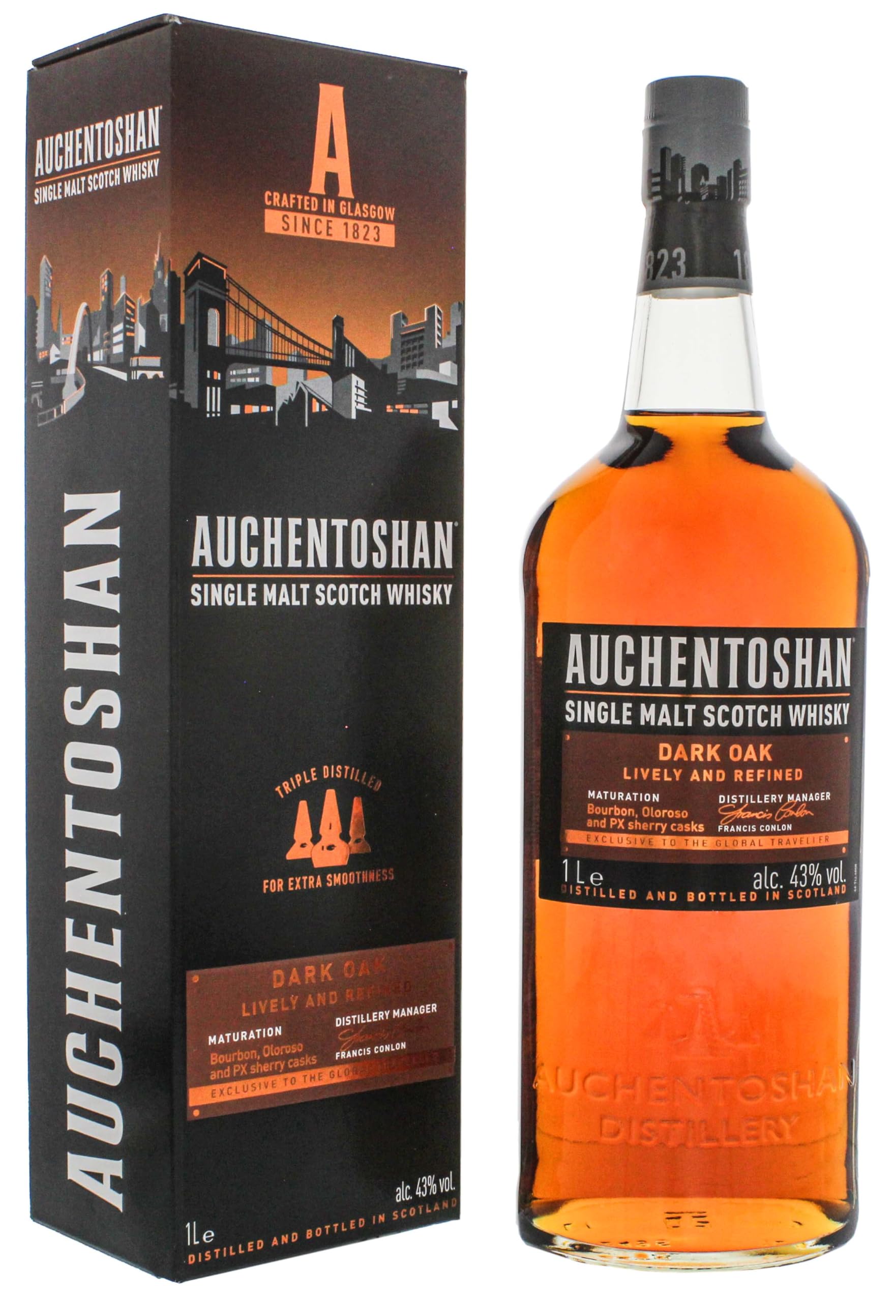 Auchentoshan DARK OAK Single Malt Scotch Whisky 43% Vol. 1l en boîte cadeau — Whisky — Piscosaveur
