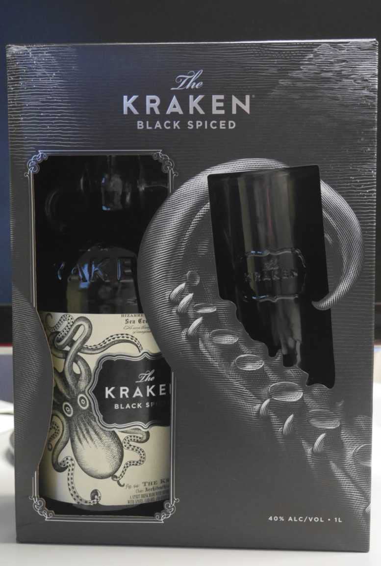 The Kraken Black Spiced 40% Vol. 1l en boîte cadeau avec Verre