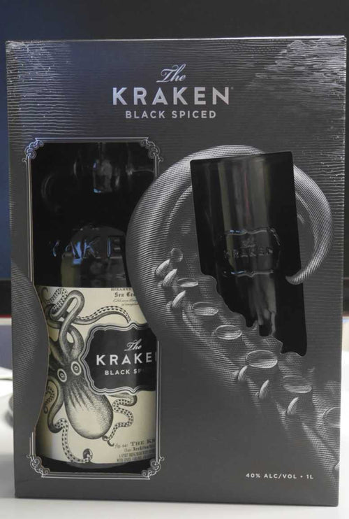 The Kraken Black Spiced 40% Vol. 1l en boîte cadeau avec Verre — Piscosaveur