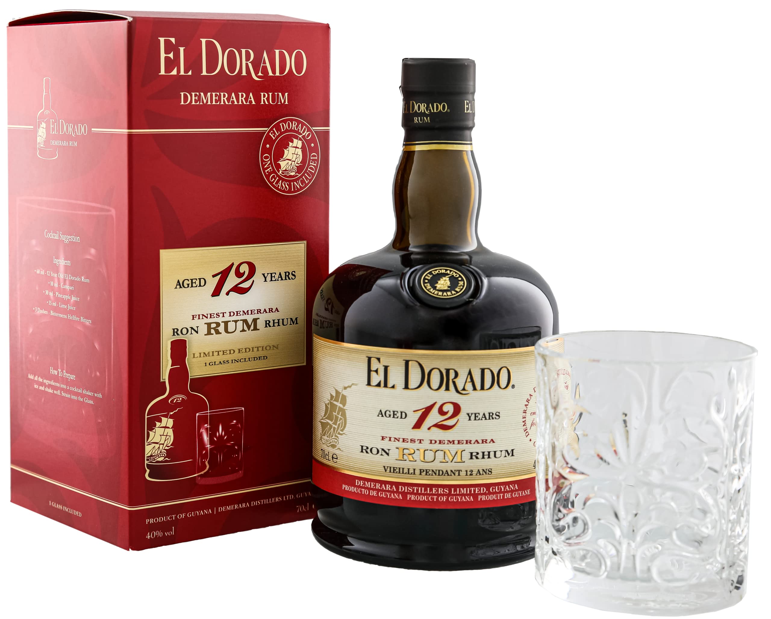 El Dorado 12 Years Old Finest Demerara Rum 40% Vol. 0,7l en boîte cadeau avec Tumbler