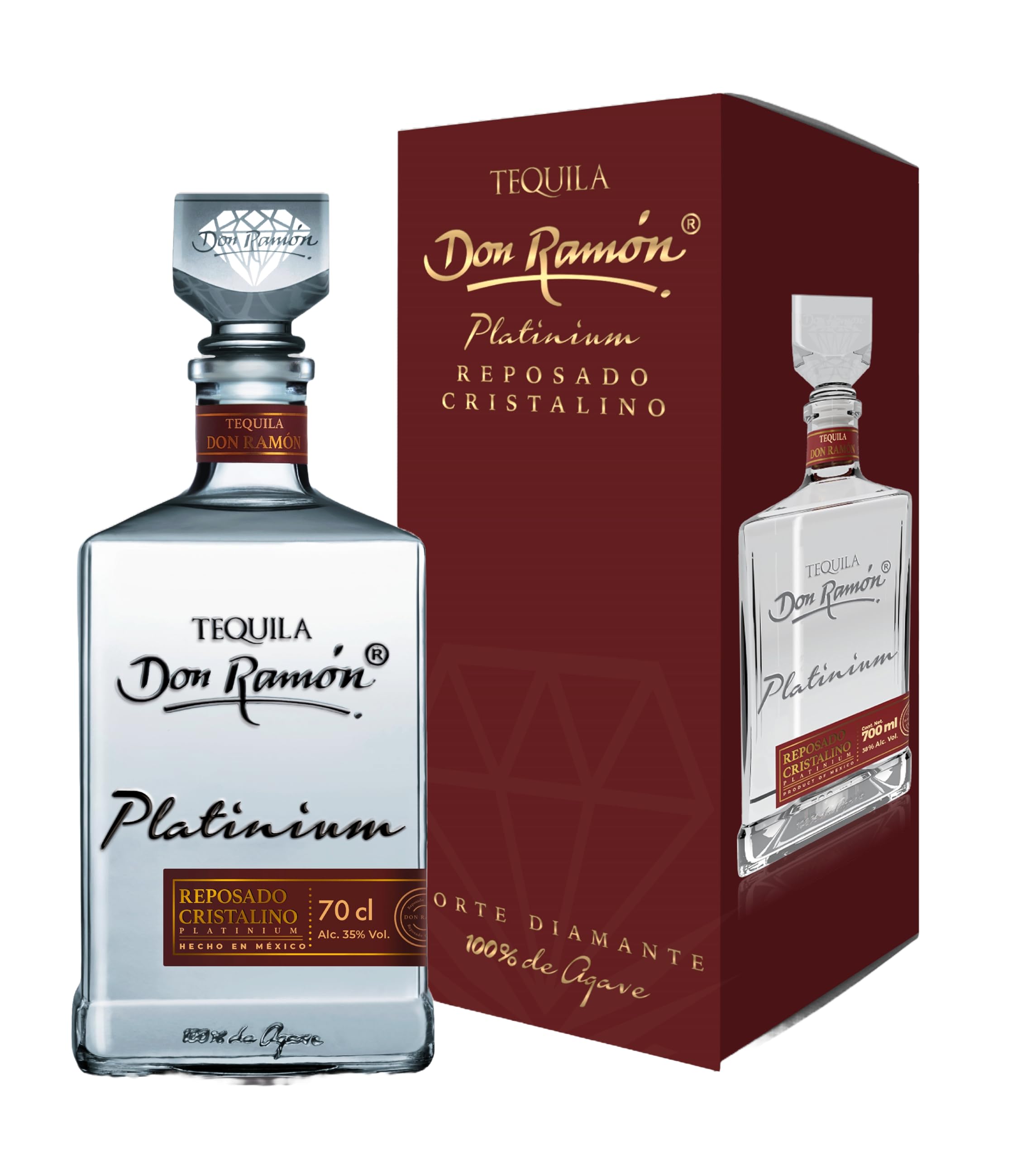 Don Ramón Platinum Reposado Cristalino 100% Agave 35% Vol. 0,7l en boîte cadeau