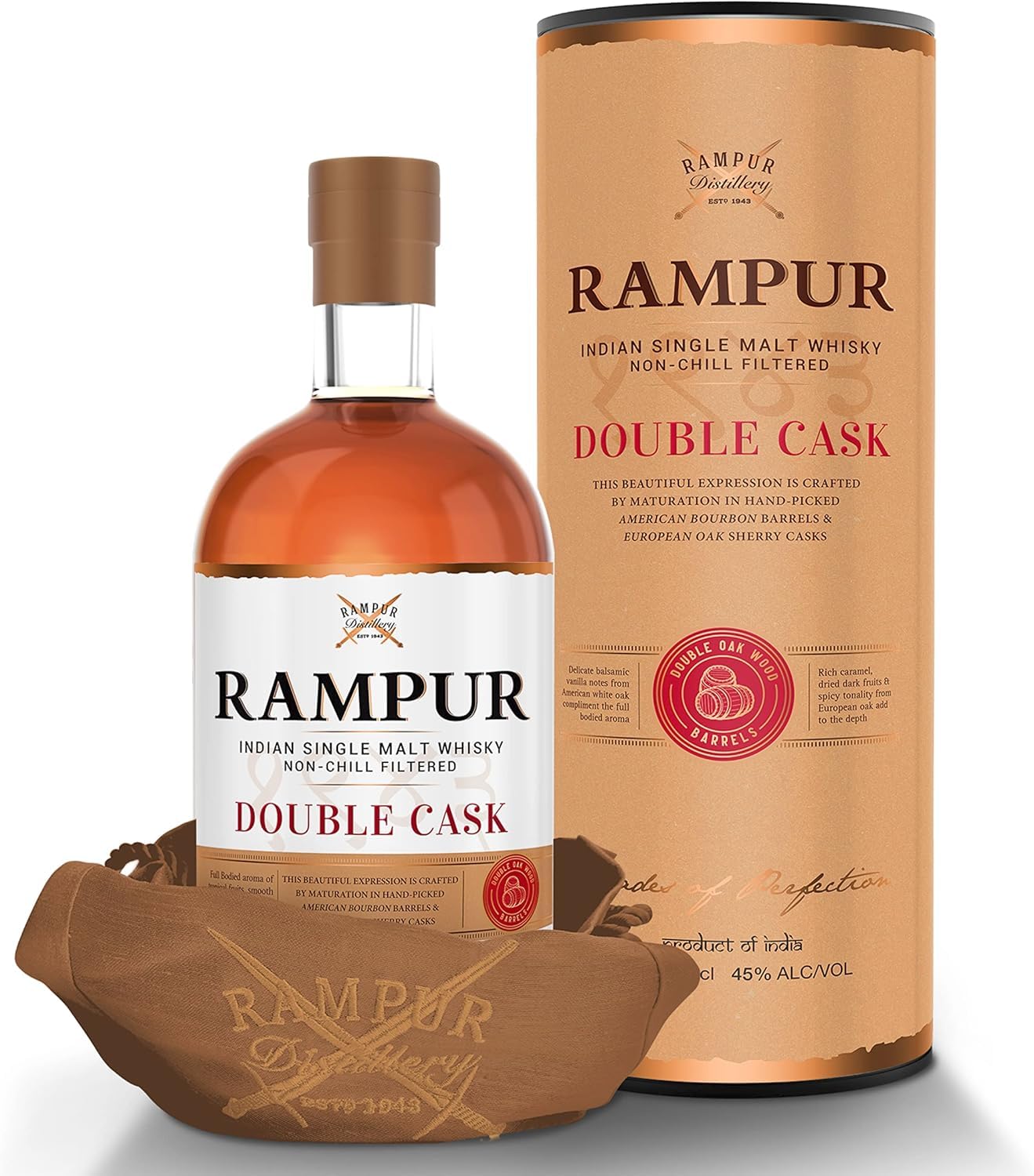 Rampur DOUBLE CASK Indian Single Malt Whisky 45% Vol. 0,7l en boîte ca — Piscosaveur