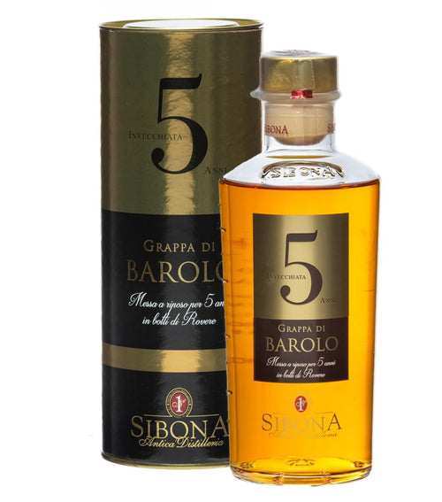 Sibona 5 Anni Invecchiata Grappa di BAROLO 44% Vol. 0,5l en boîte cade — Piscosaveur