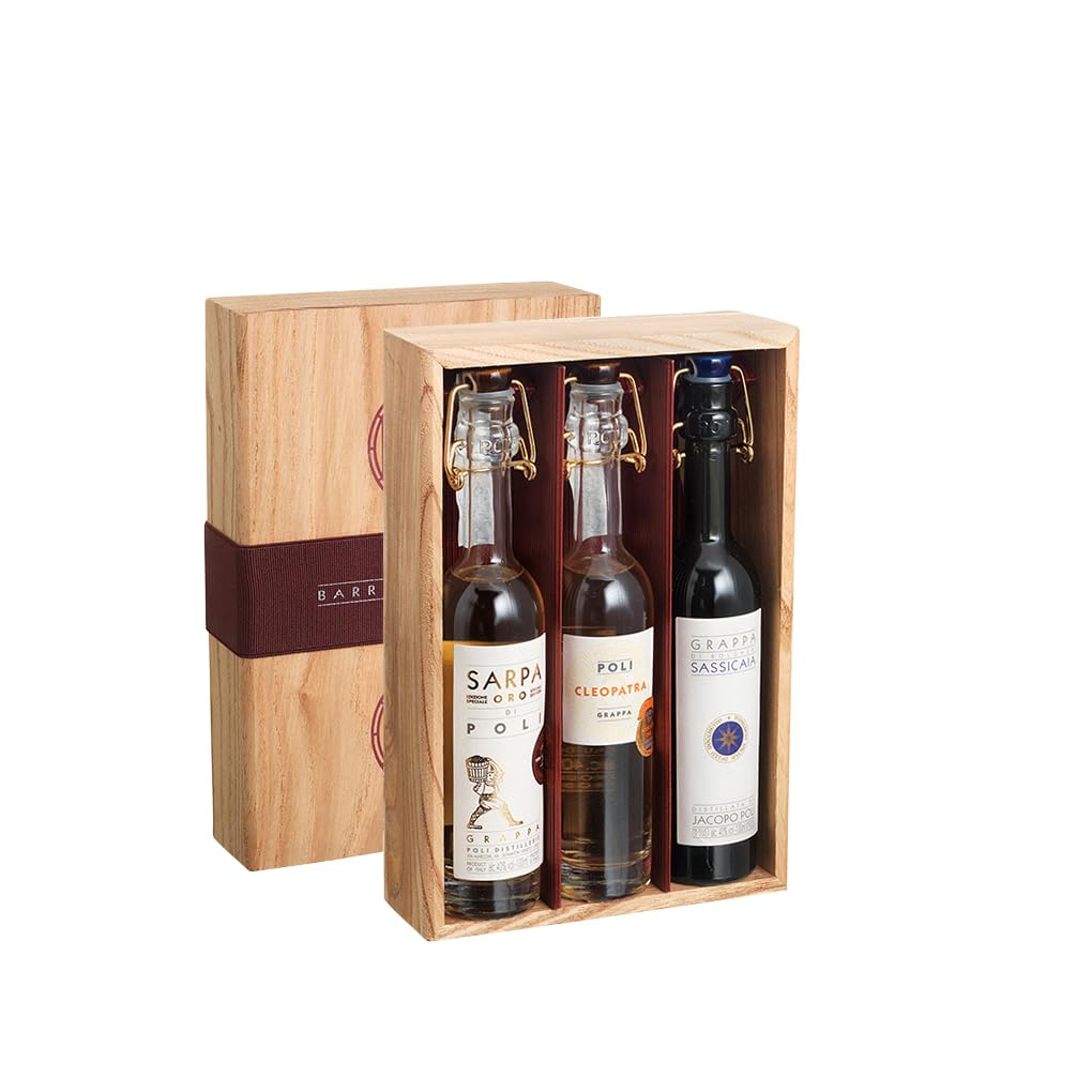 Poli Grappa Baby Pack ORO 40% Vol. 3x0,1l in Holzkiste — Piscosaveur