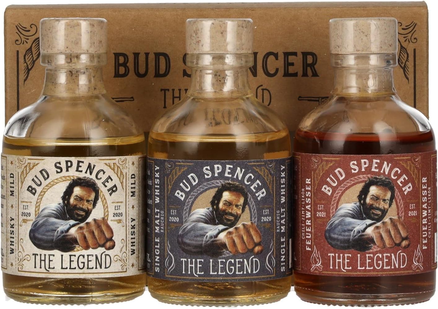 Bud Spencer THE LEGEND Miniset 42,7% Vol. 3x0,05l en boîte cadeau — Piscosaveur