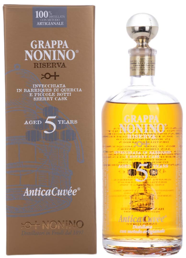 Nonino Grappa Riserva Antica Cuvée 5 Years Old 43% Vol. 0,7l en boîte  — Piscosaveur