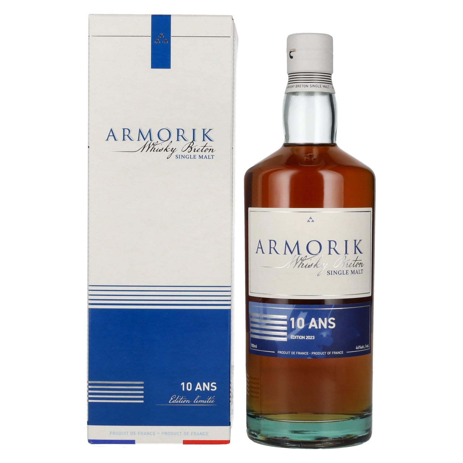 Armorik 10 Ans Whisky Breton Single Malt Edition Limitée 2023 46% Vol. 0,7l en boîte cadeau