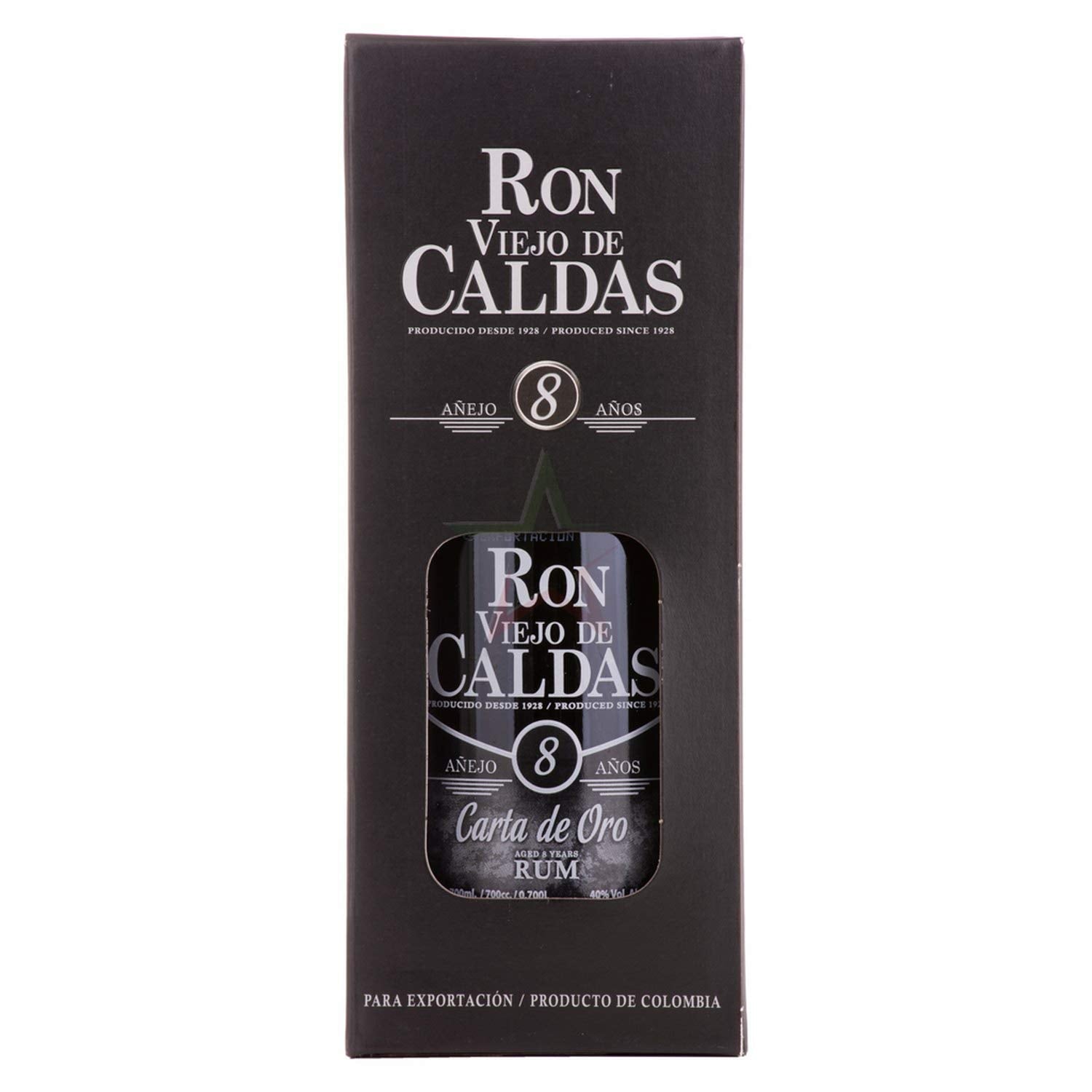 Ron Viejo de Caldas 8 Años Carta de Oro 40% Vol. 0,7l en boîte cadeau — Piscosaveur