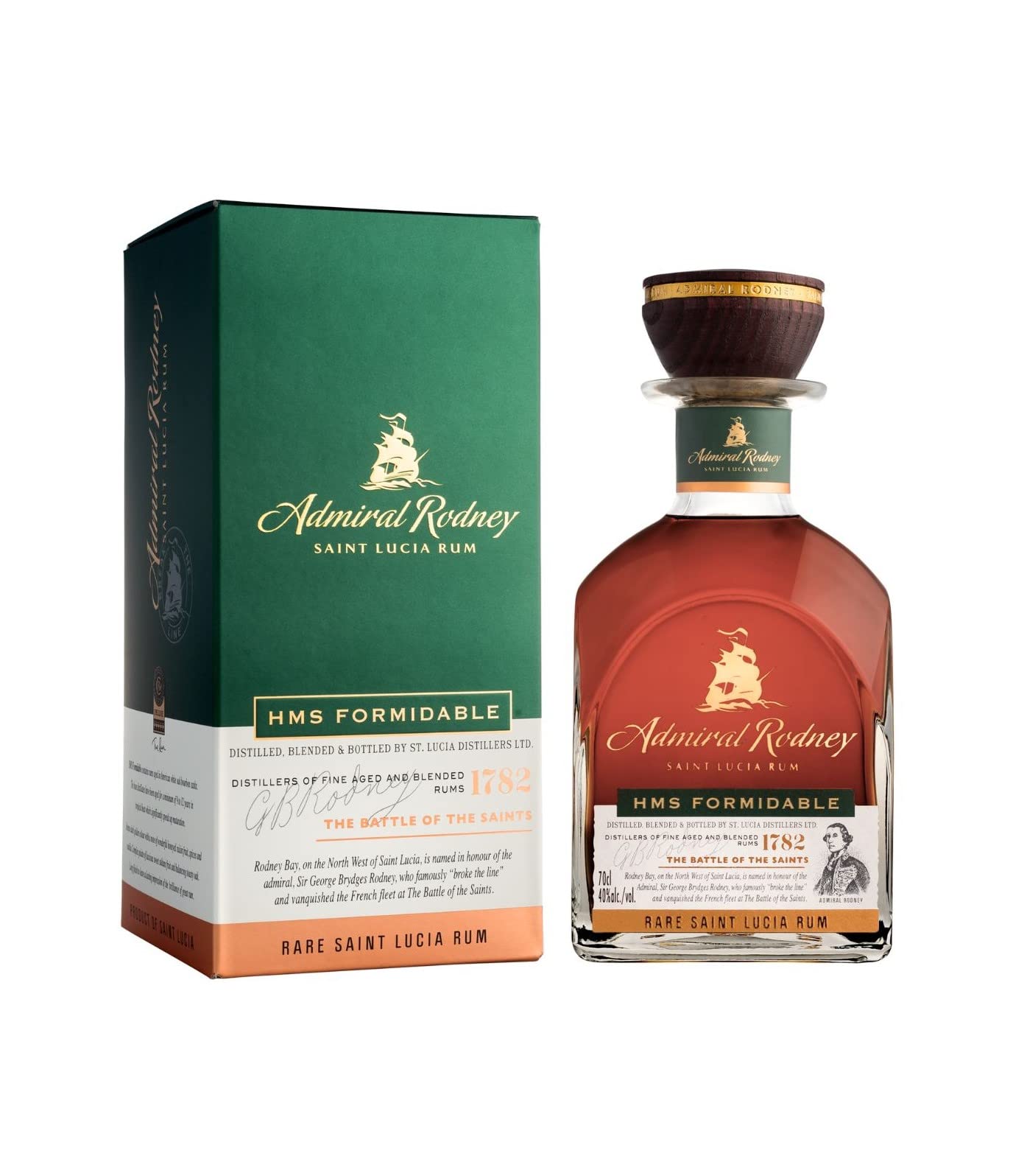 Admiral Rodney HMS FORMIDABLE Rare Saint Lucia Rum 40% Vol. 0,7l en boîte cadeau
