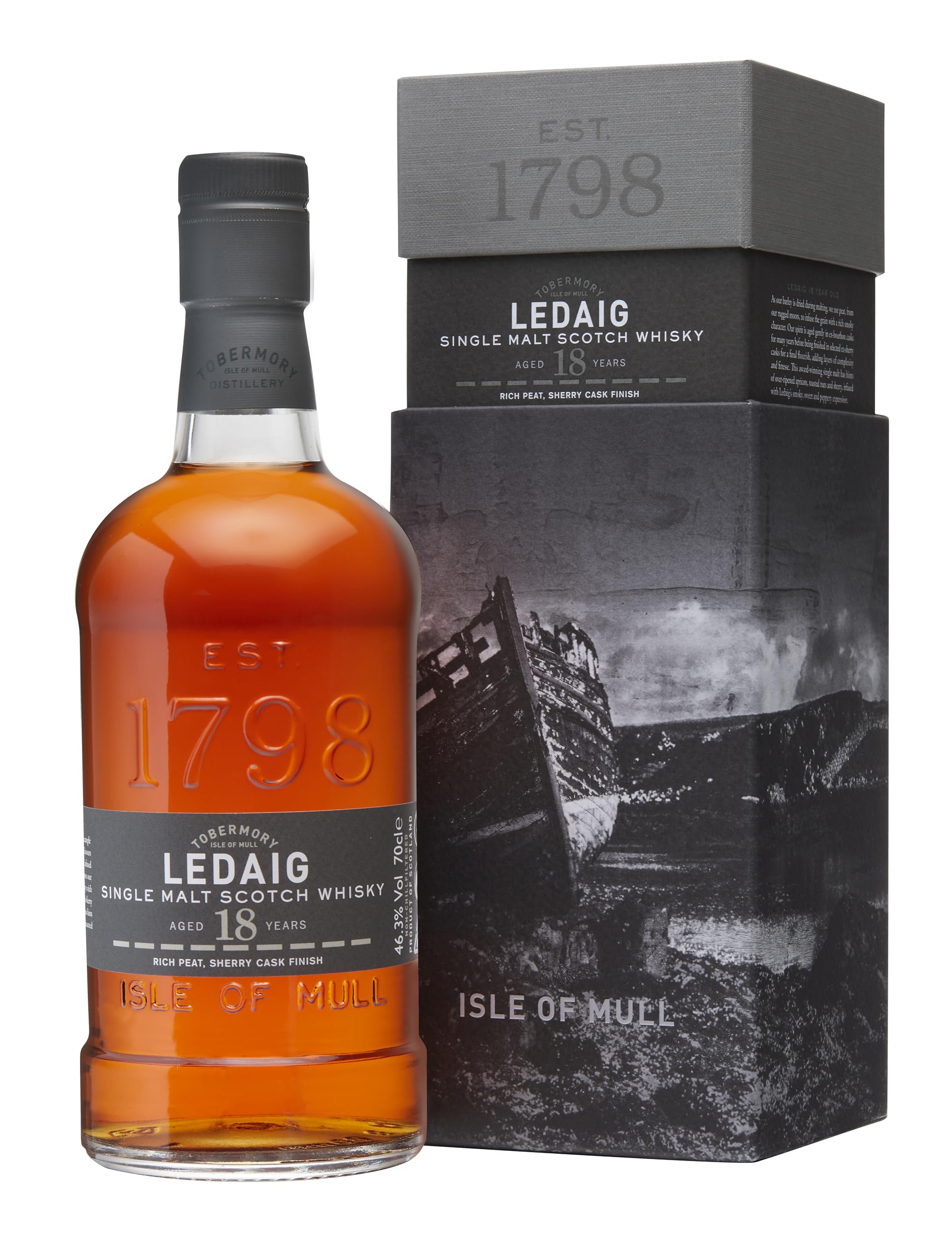 Ledaig 18 Years Old Single Malt Scotch Whisky 46,3% Vol. 0,7l en boîte — Piscosaveur