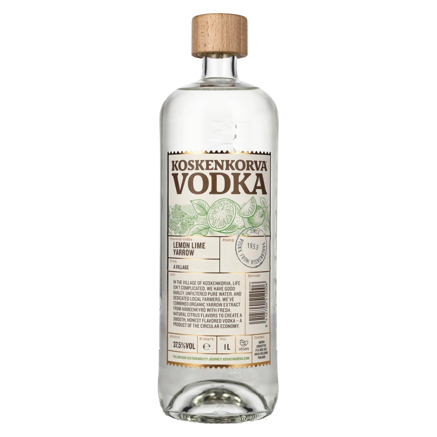 Koskenkorva Vodka LEMON LIME YARROW Flavoured 37,5% Vol. 1l — Piscosaveur