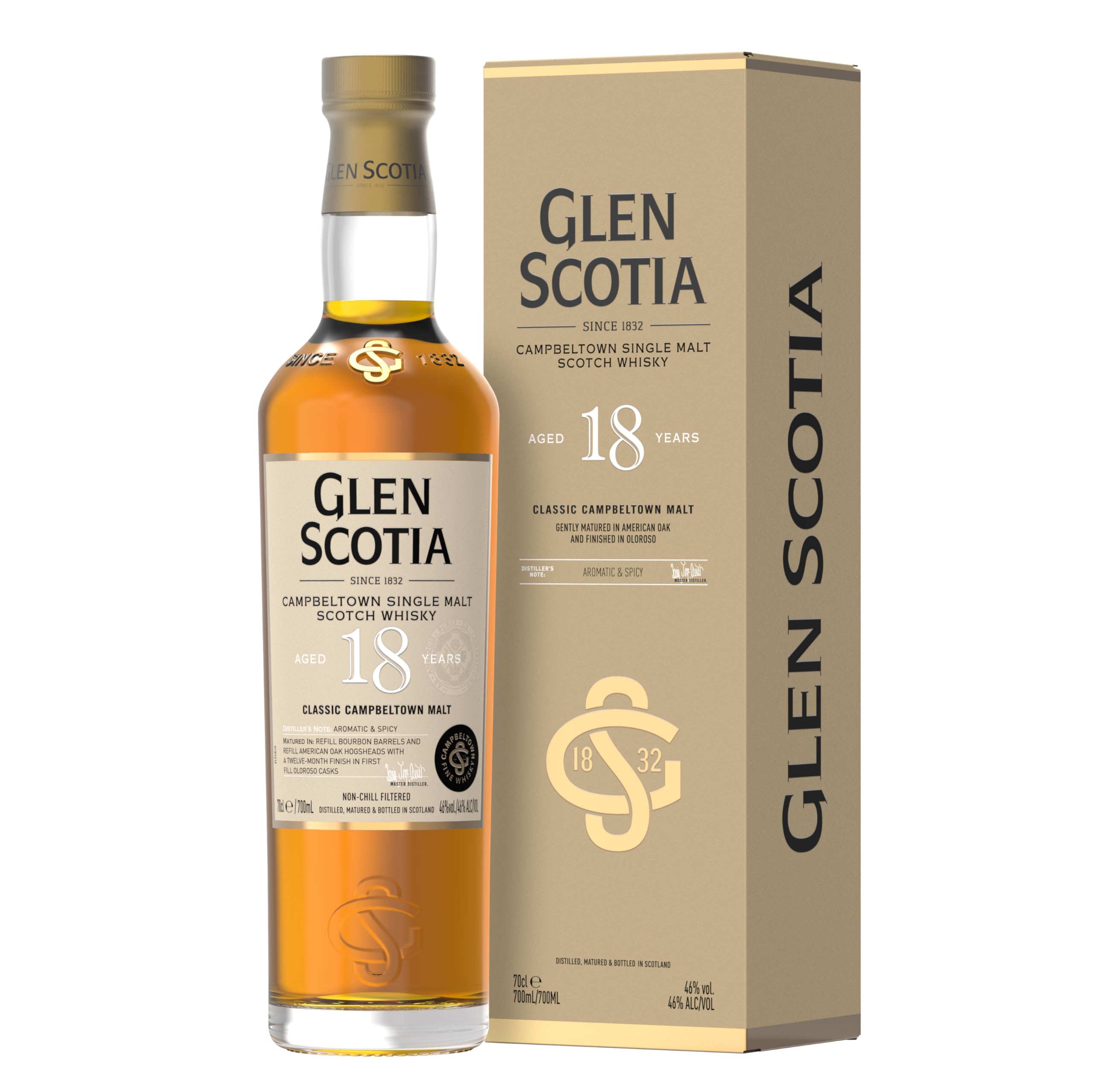 Glen Scotia 18 Years Old Single Malt Scotch Whisky 46% Vol. 0,7l en bo — Piscosaveur