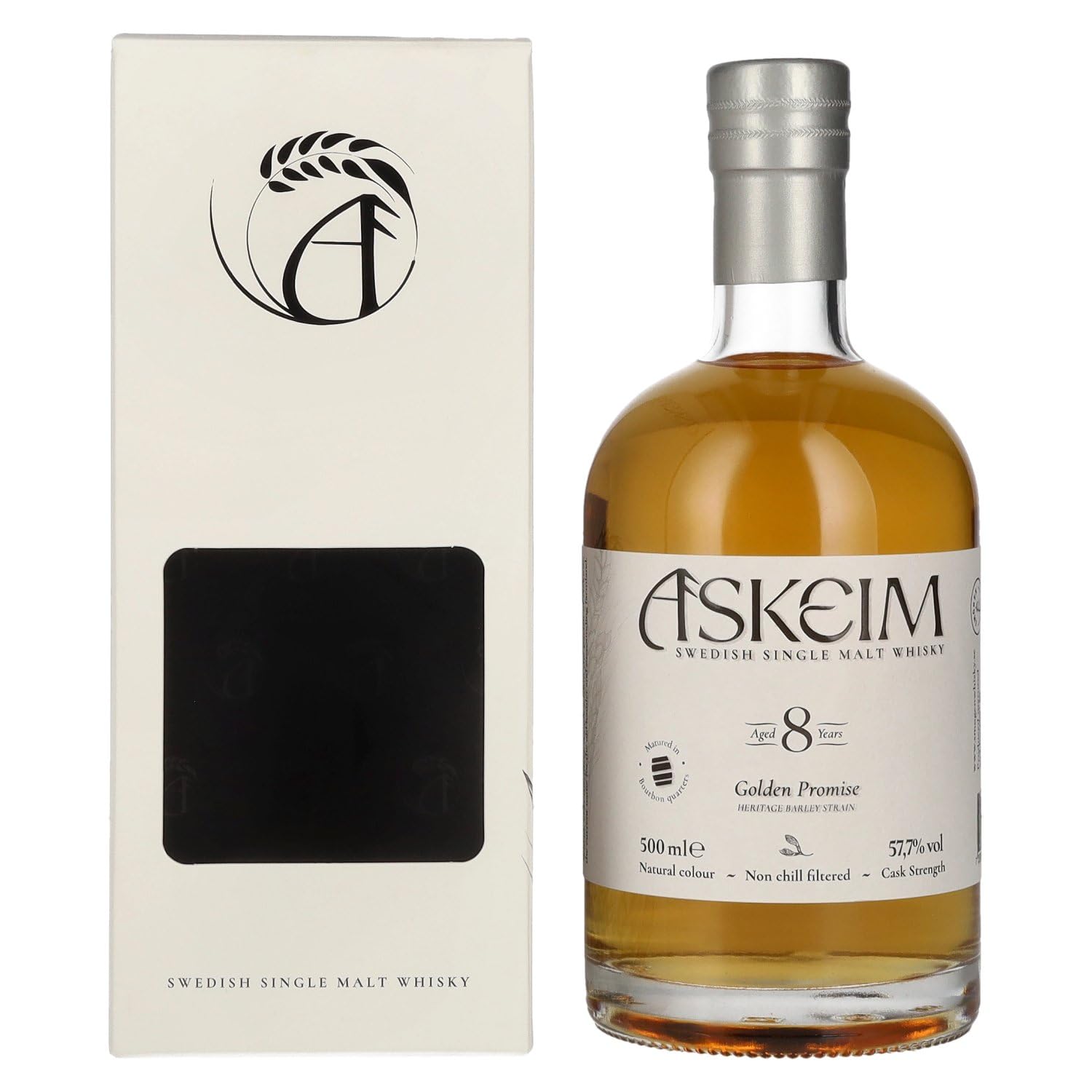 ASKEIM 8 Years Old Golden Promise Swedish Single Malt Whisky 57,7% Vol. 0,5l en boîte cadeau