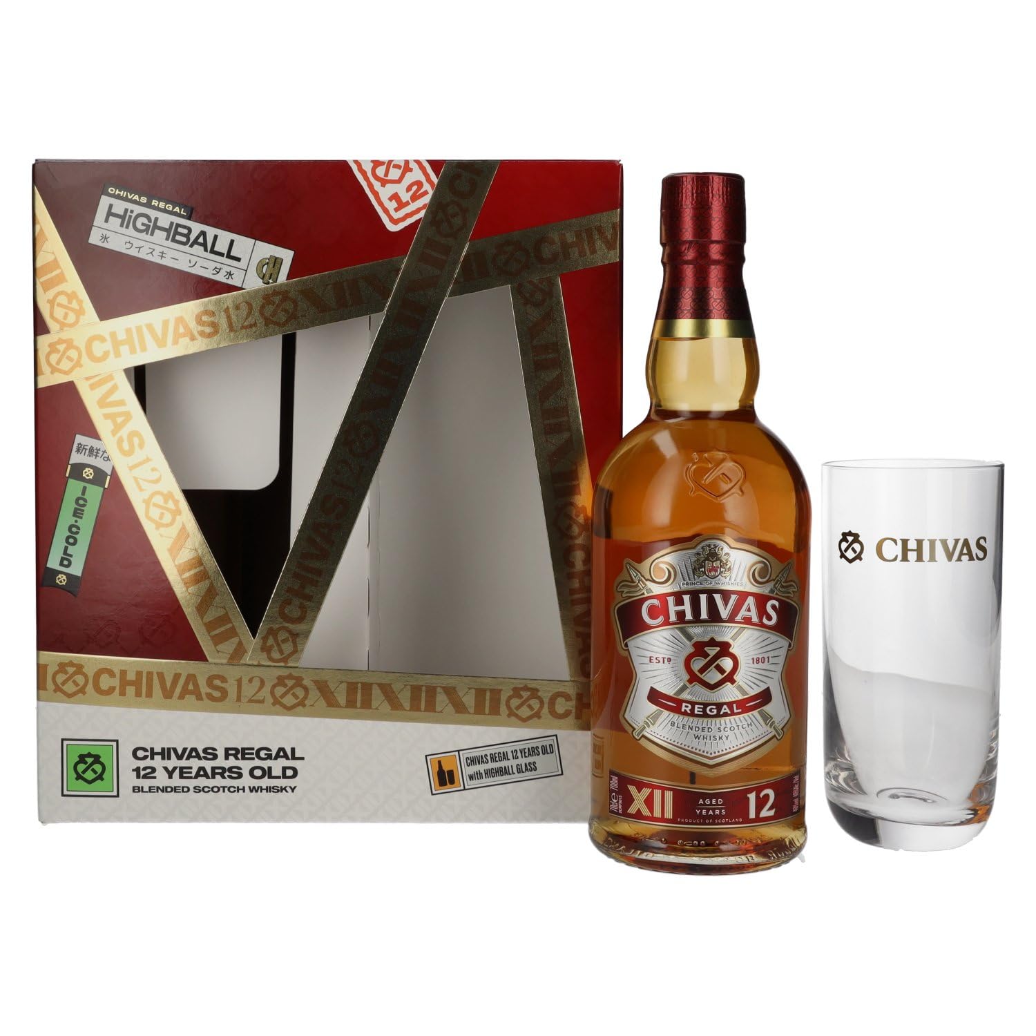Chivas Regal 12 Years Old Blended Scotch Whisky 40% Vol. 0,7l avec Tumbler Verre