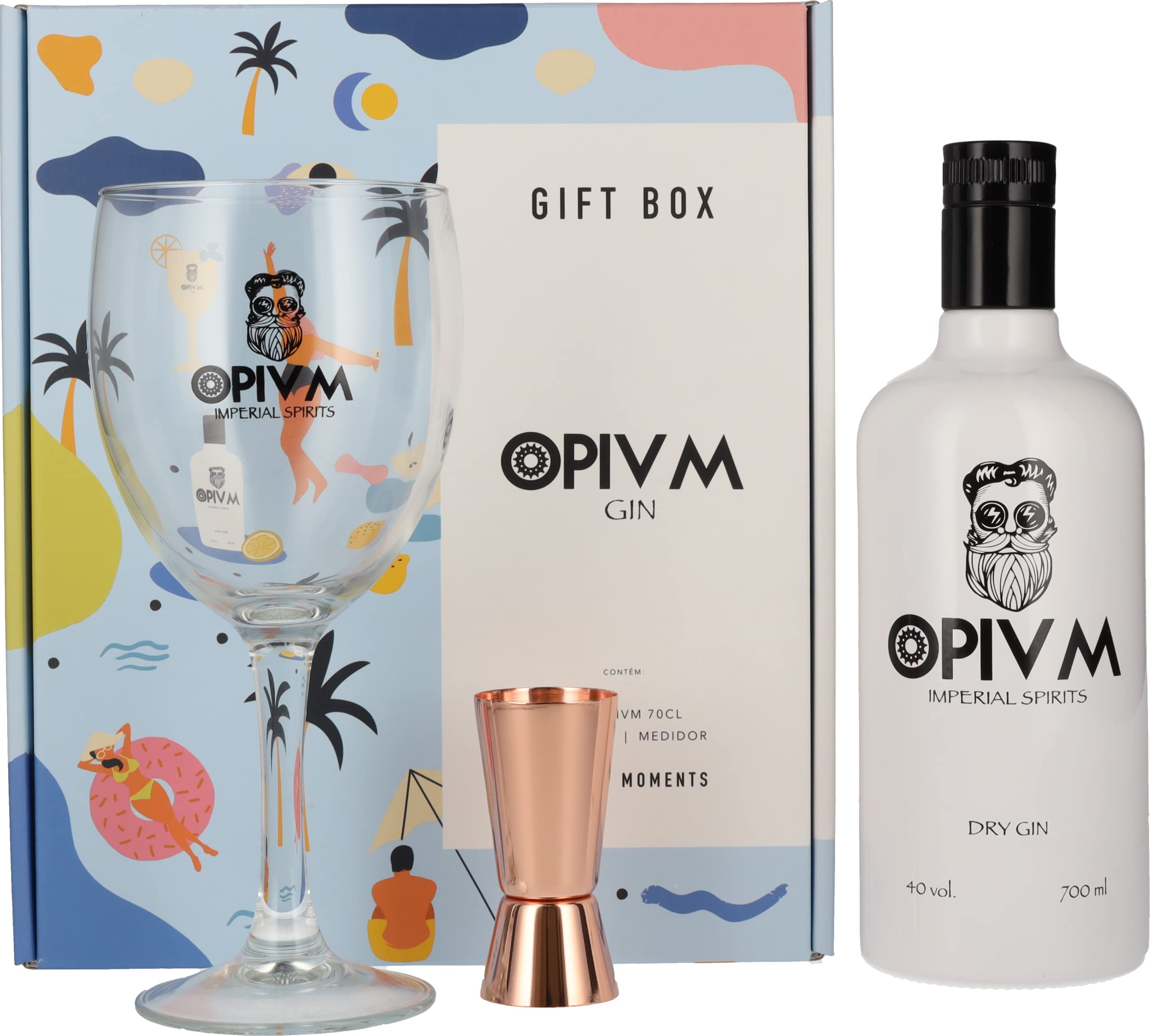 OPIVM Imperial Spirits Dry Gin 40% Vol. 0,7l en boîte cadeau avec Verre & Messbecher
