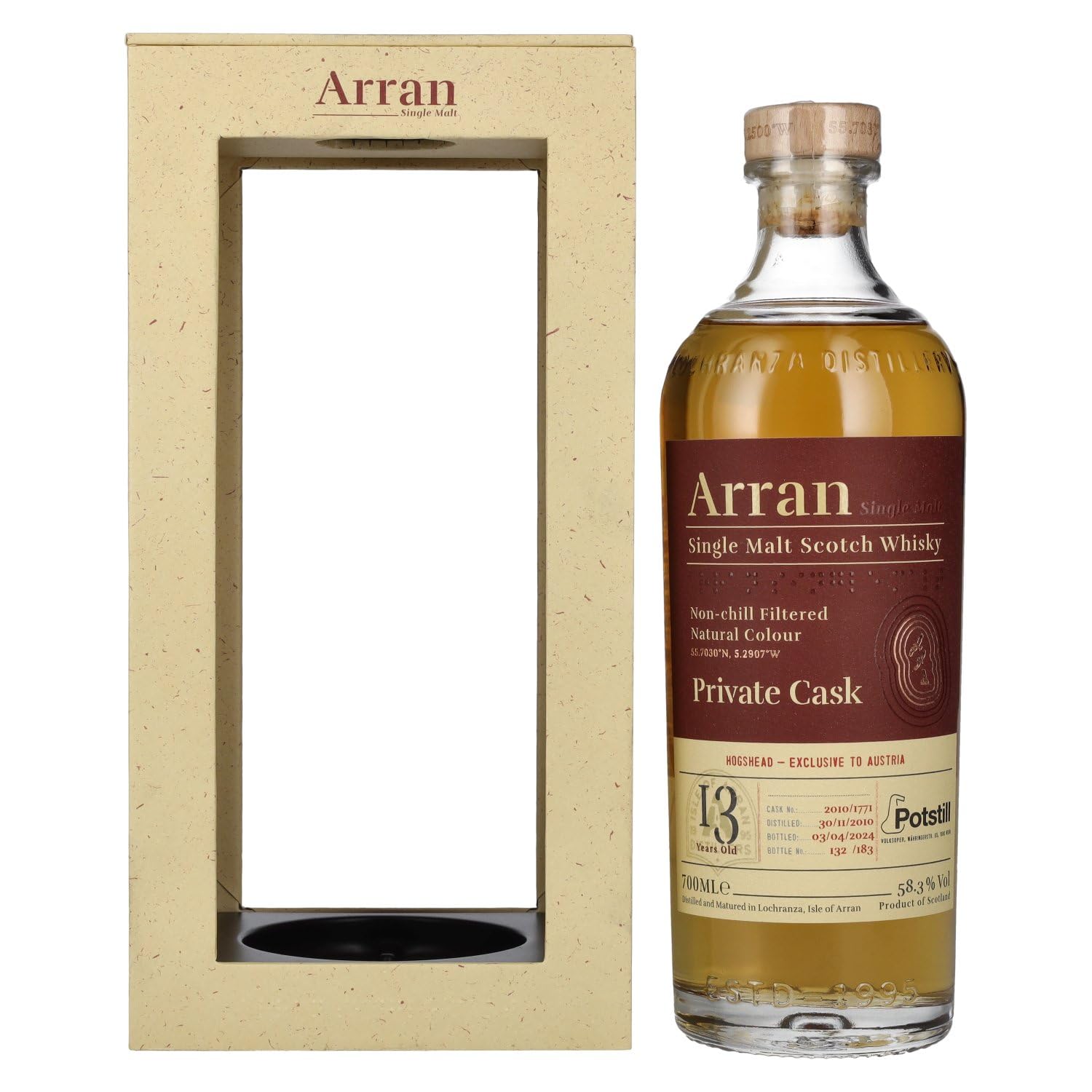 Arran 13 Years Old POTSTILL PRIVATE CASK Single Malt Scotch Whisky 58,3% Vol. 0,7l en boîte cadeau — Whisky — Piscosaveur