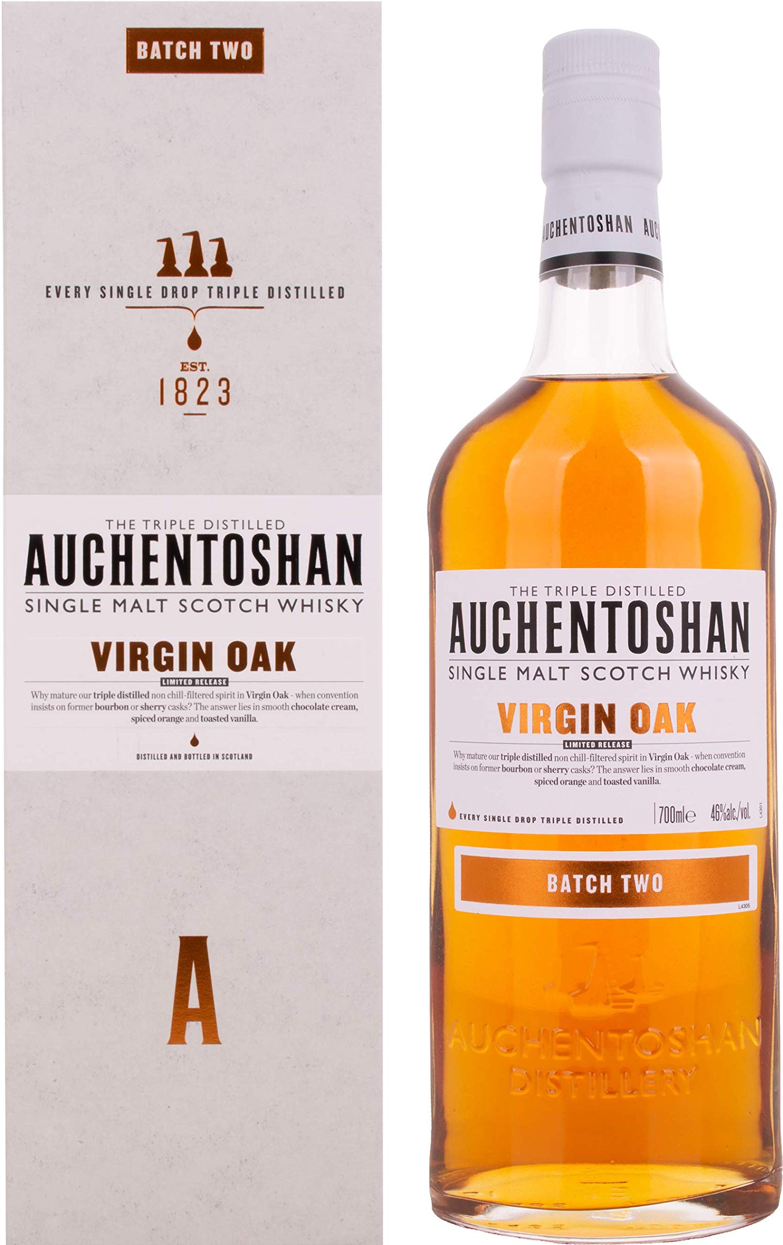 Auchentoshan VIRGIN OAK Single Malt Limited Release BATCH TWO 46% Vol. 0,7l en boîte cadeau — Whisky — Piscosaveur