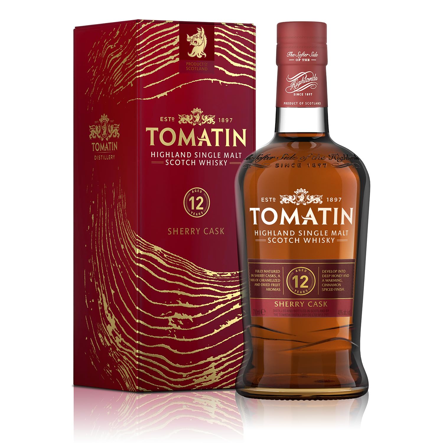 Tomatin 12 Years Old SHERRY CASK 40% Vol. 0,7l en boîte cadeau — Piscosaveur