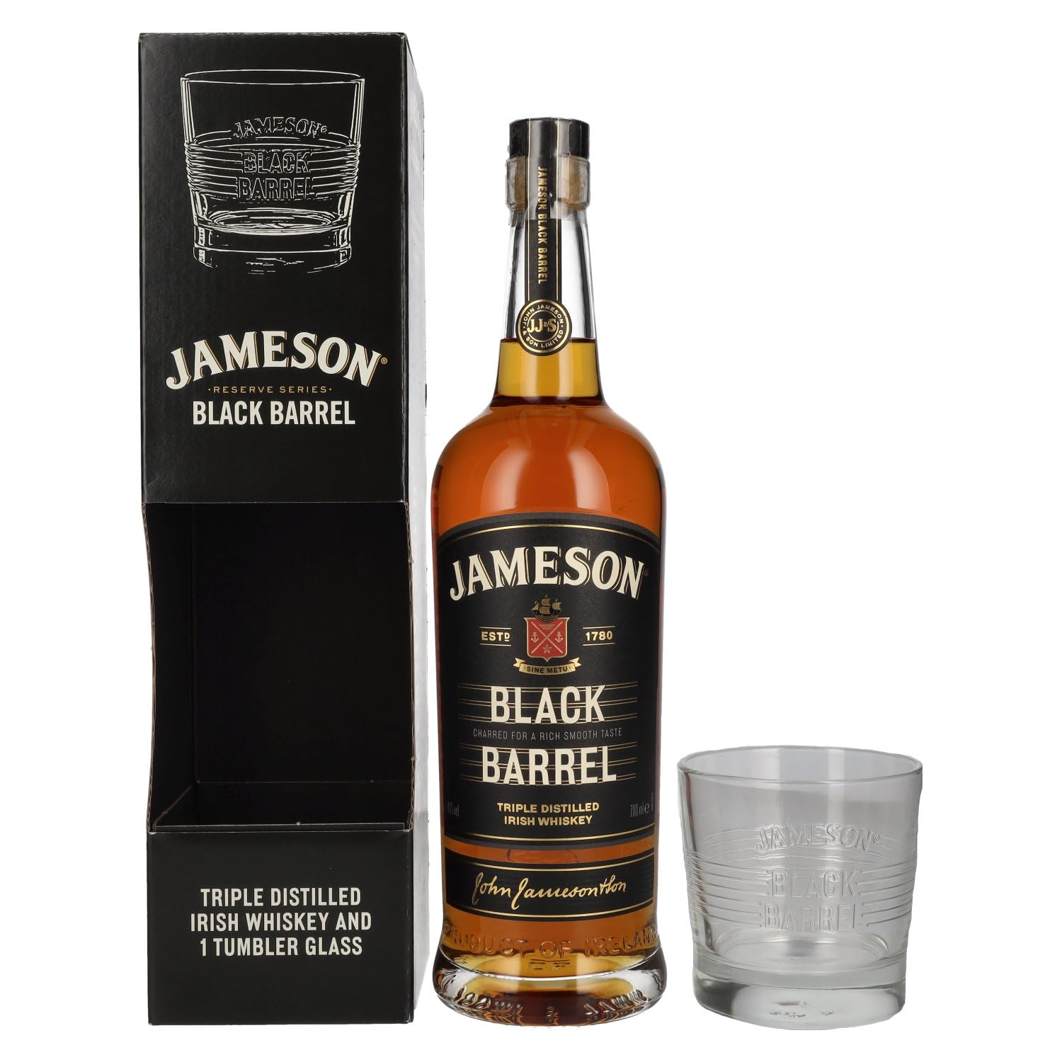 Jameson BLACK BARREL Triple Distilled Irish Whiskey 40% Vol. 0,7l en boîte cadeau avec Tumbler