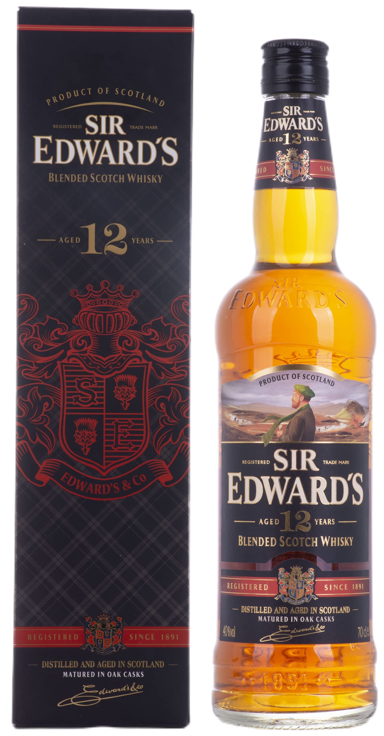 Sir Edward's 12 Years Old Blended Scotch Whisky 40% Vol. 0,7l en boîte — Piscosaveur