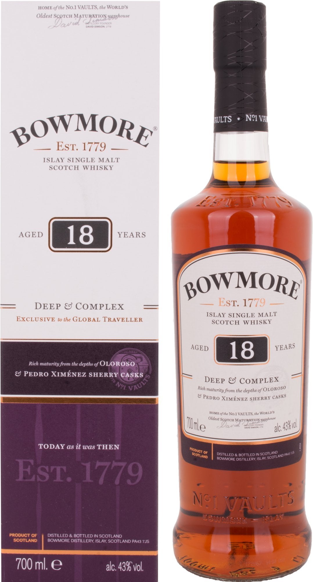 Bowmore 18 Years Old DEEP & COMPLEX Travel Exclusive 43% Vol. 0,7l en boîte cadeau