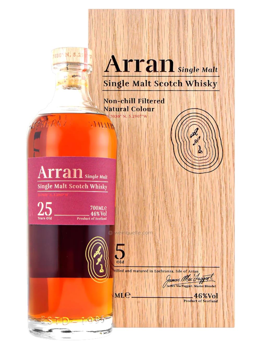 Arran 25 Years Old Single Malt Scotch Whisky 46% Vol. 0,7l in Holzkiste — Whisky — Piscosaveur