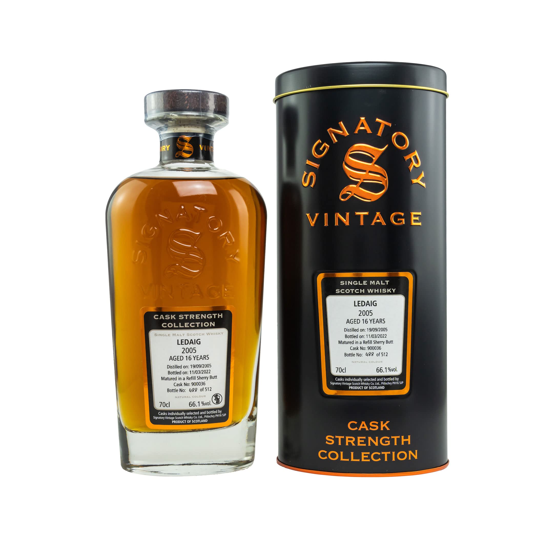 Signatory Vintage LEDAIG 16 Years Old Cask Strength 2005 66,1% Vol. 0, — Piscosaveur