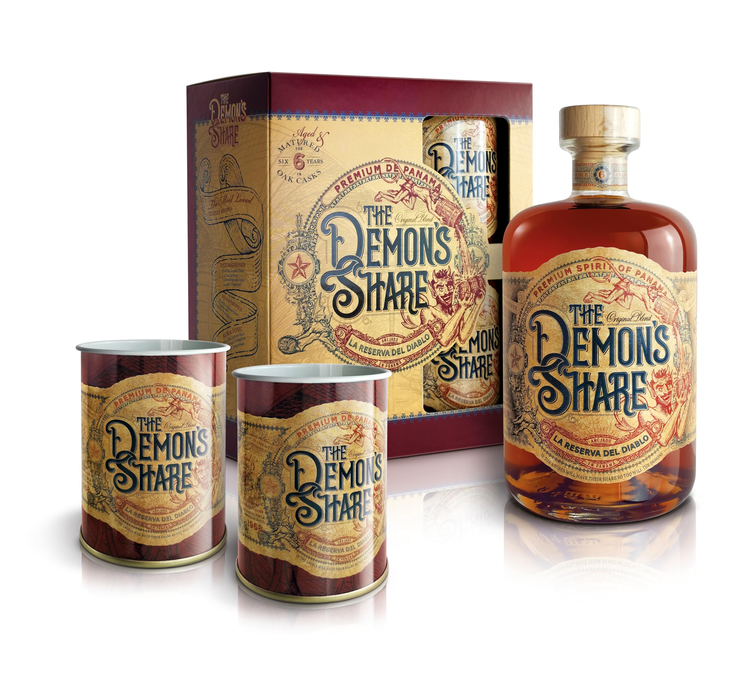 The Demon's Share 6 Years Old Spirit Drink 40% Vol. 0,7l en boîte cadeau avec 2 Dosen The Demon's Share