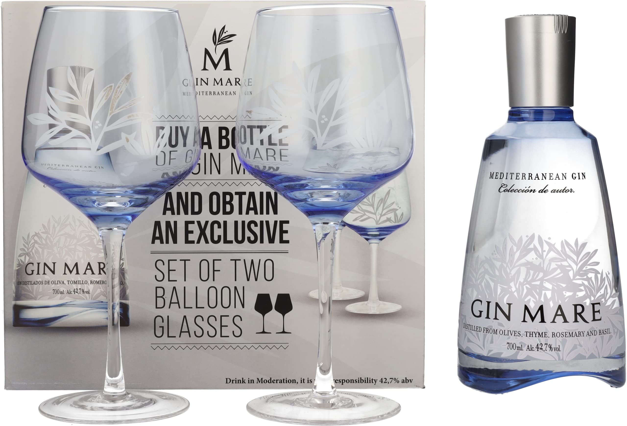 Gin Mare Mediterranean Gin 42,7% Vol. 0,7l en boîte cadeau avec 2 Verr — Piscosaveur
