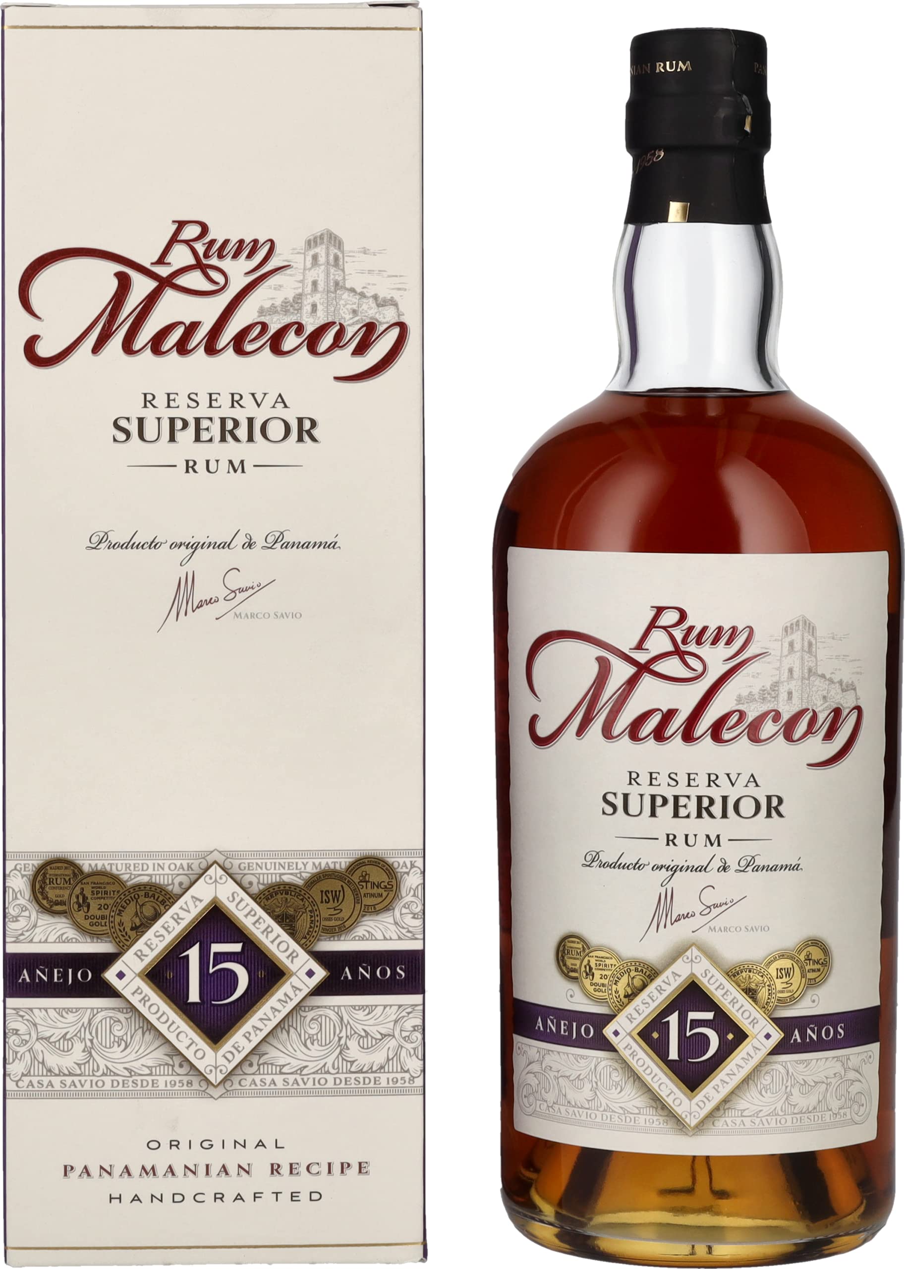 Rum Malecon Añejo 15 Años Reserva Superior 40% Vol. 0,7l en boîte cade — Piscosaveur