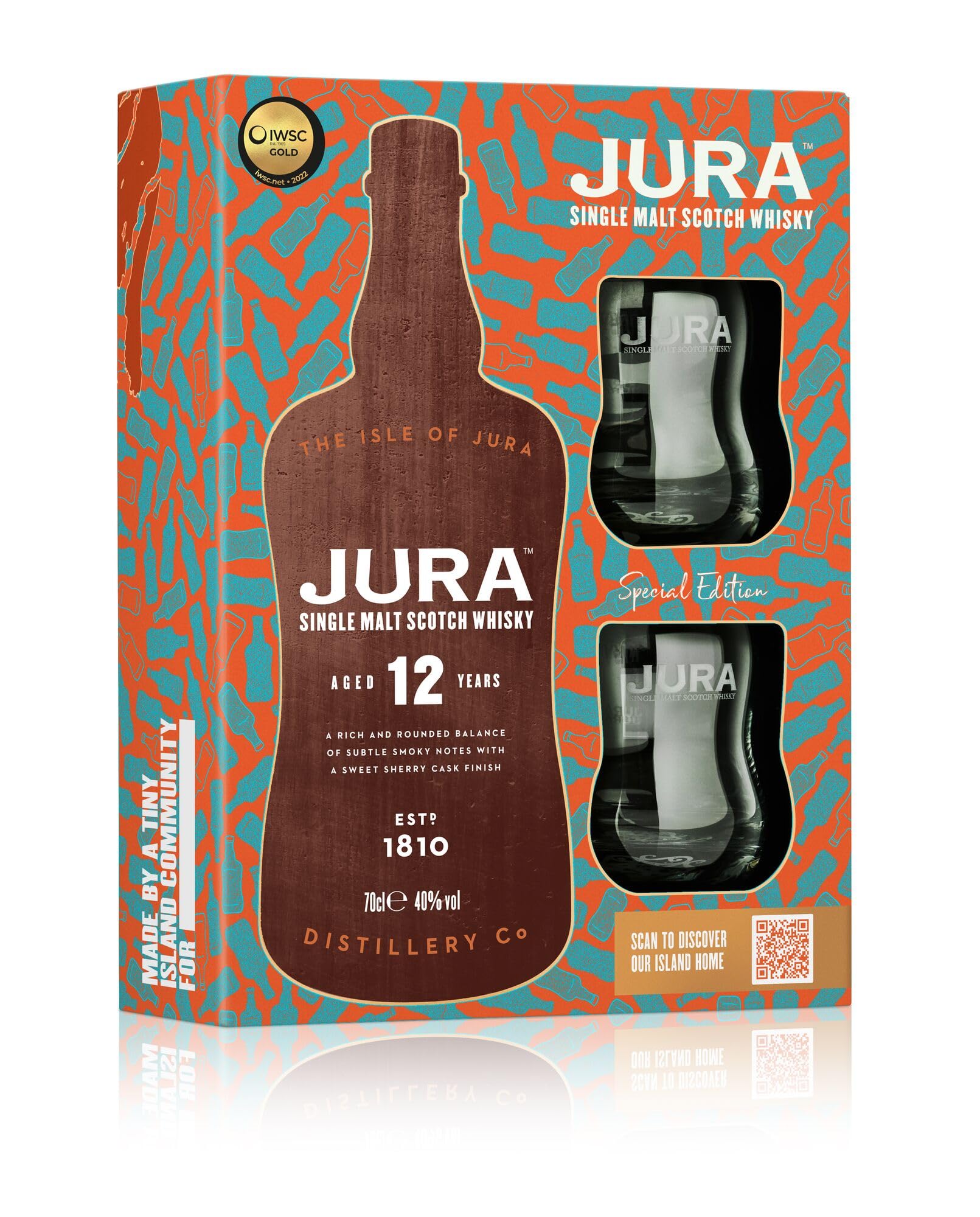 Jura 12 Years Old Single Malt Scotch Whisky 40% Vol. 0,7l en boîte cadeau avec 2 Verres