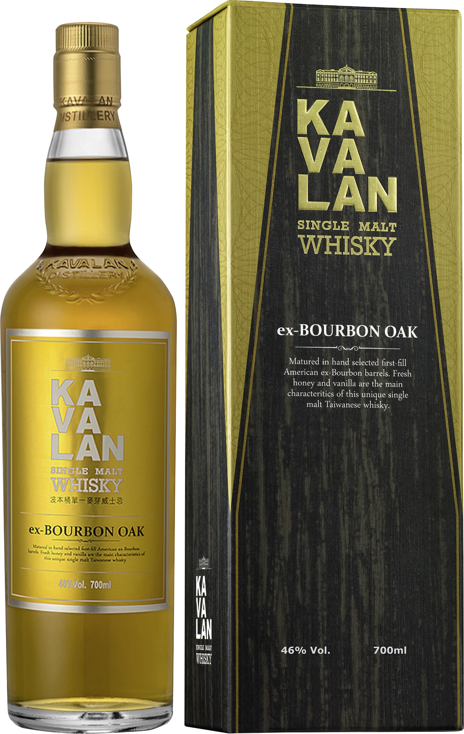Kavalan EX-BOURBON OAK CASK Single Malt Whisky 46% Vol. 0,7l en boîte  — Piscosaveur