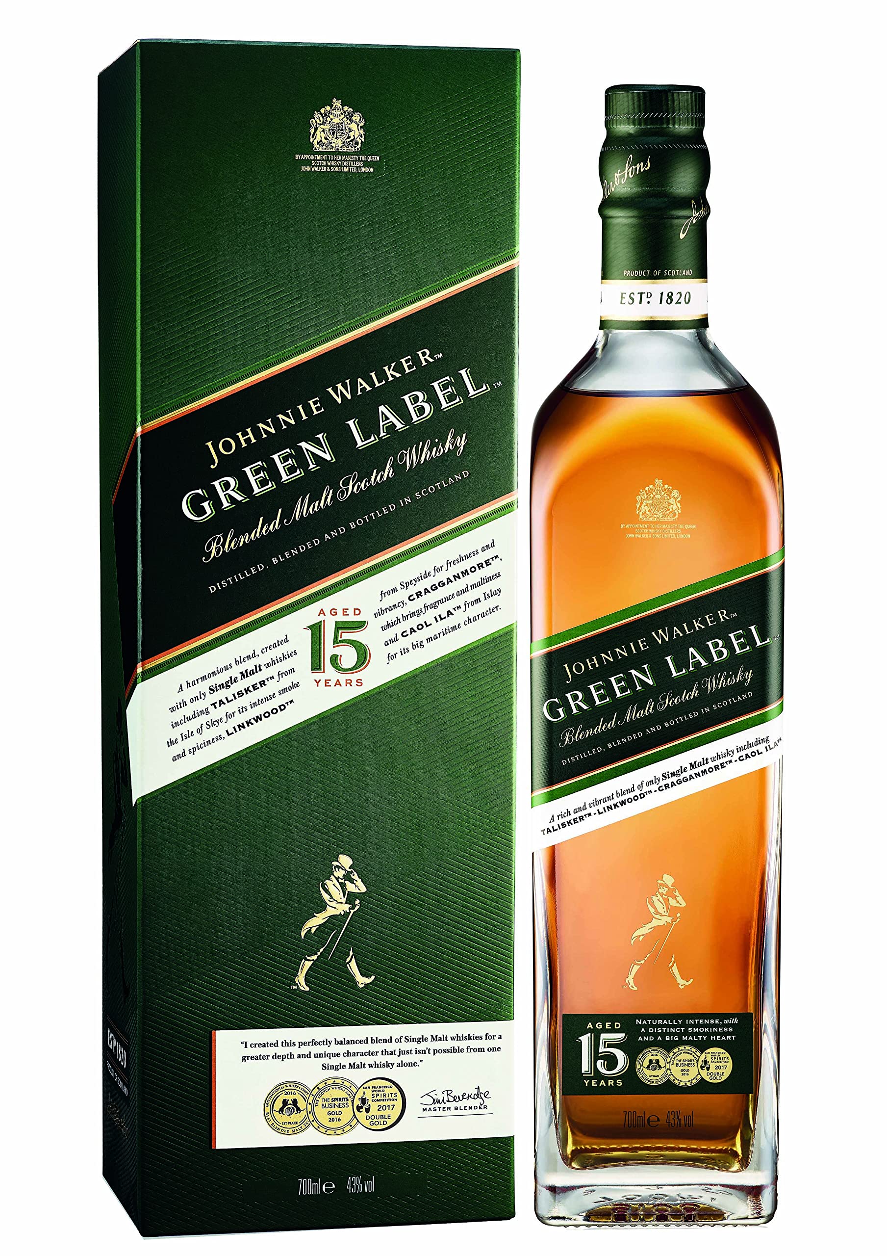 Johnnie Walker Green Label 15 Years Old 43% Vol. 0,7l en boîte cadeau — Piscosaveur