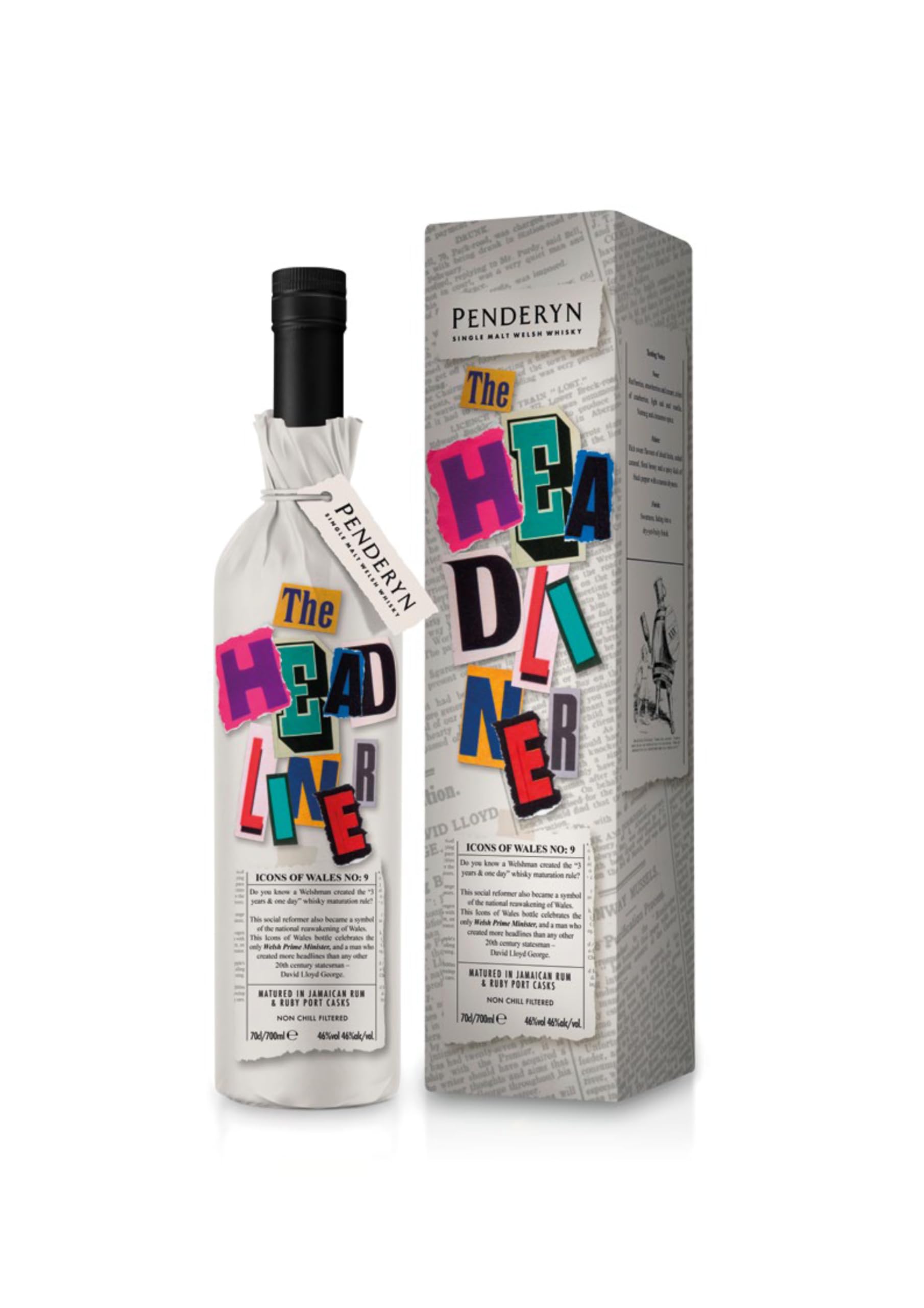 Penderyn THE HEADLINER Welsh Whiskey Icons of Wales Nr. 9 46% Vol. 0,7l en boîte cadeau