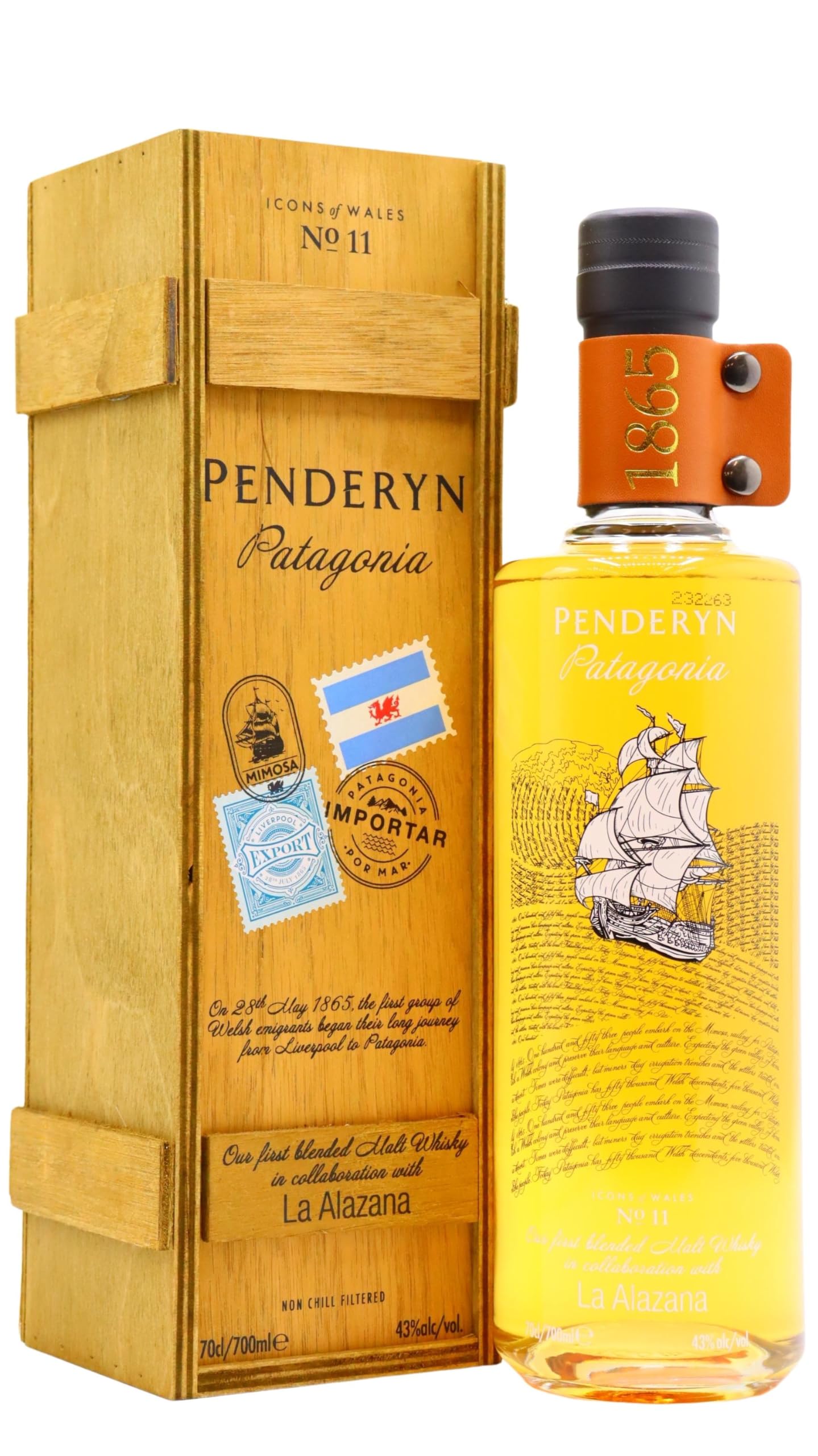 Penderyn PATAGONIA Blended Malt Welsh Whiskey Icons of Wales Nr. 11 43% Vol. 0,7l in Holzkiste