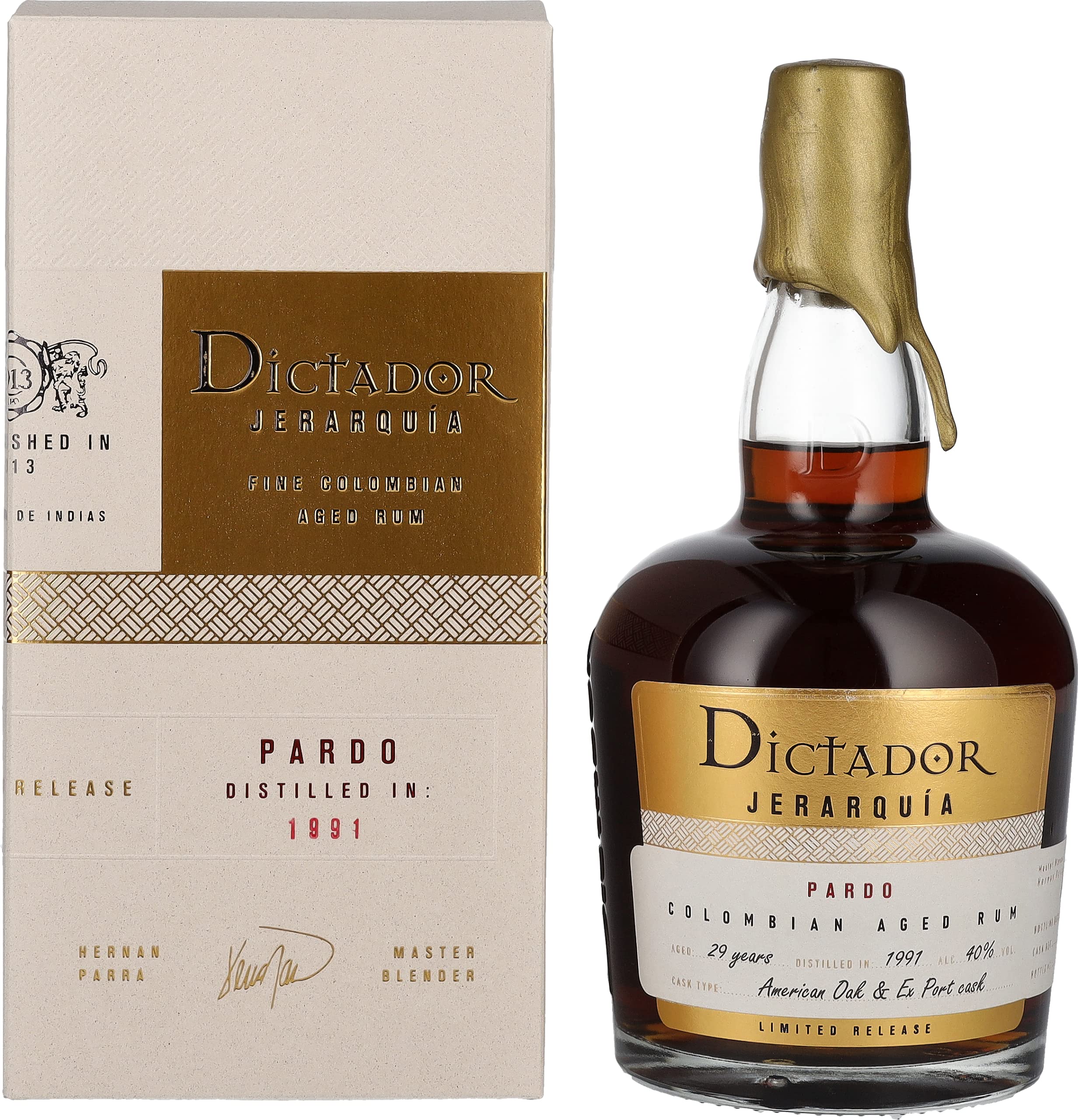Dictador JERARQUÍA 29 Years Old PARDO Rum 1991 40% Vol. 0,7l en boîte  — Piscosaveur