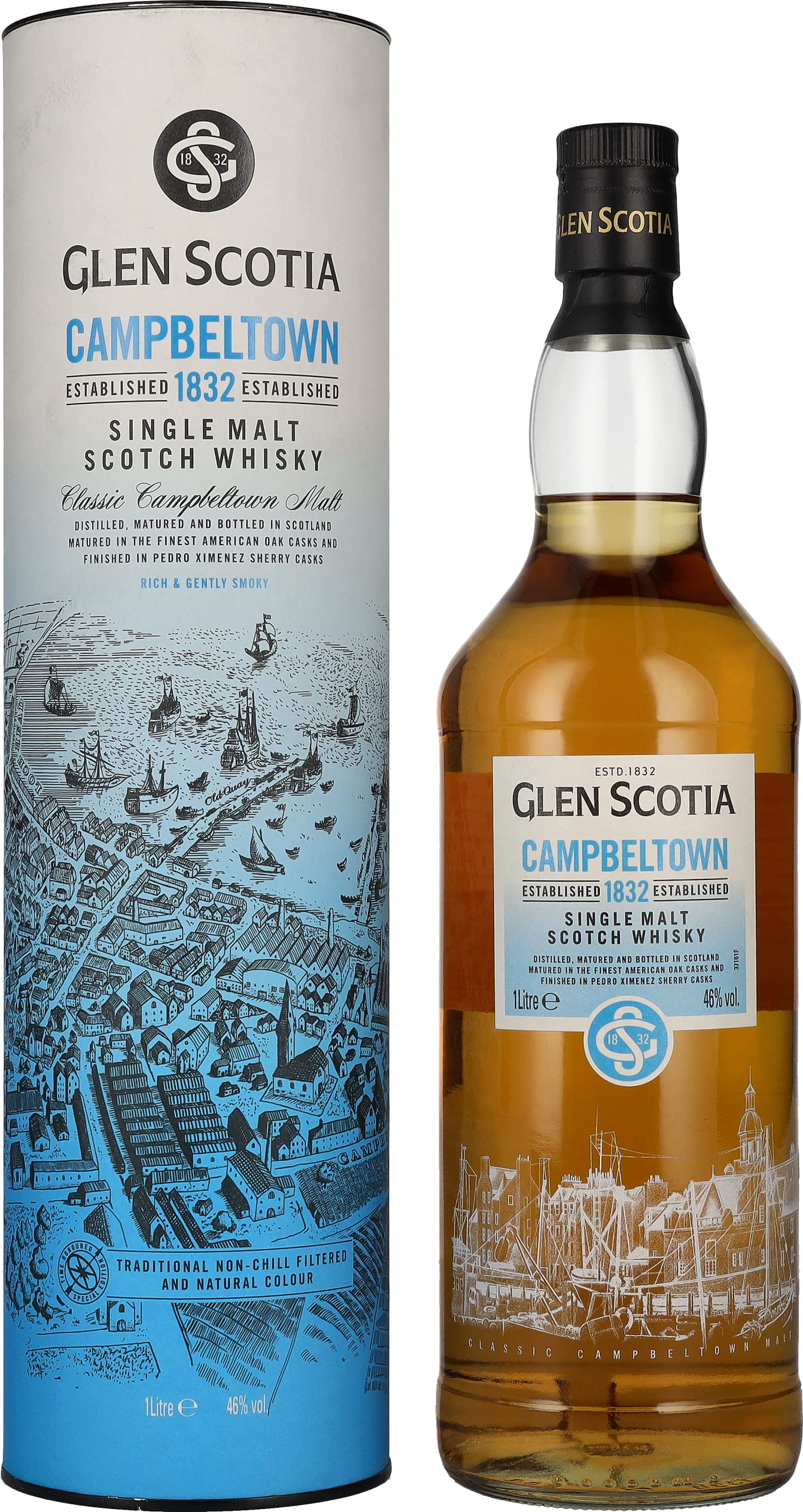 Glen Scotia Campbeltown 1832 Single Malt 46% Vol. 1l en boîte cadeau — Piscosaveur