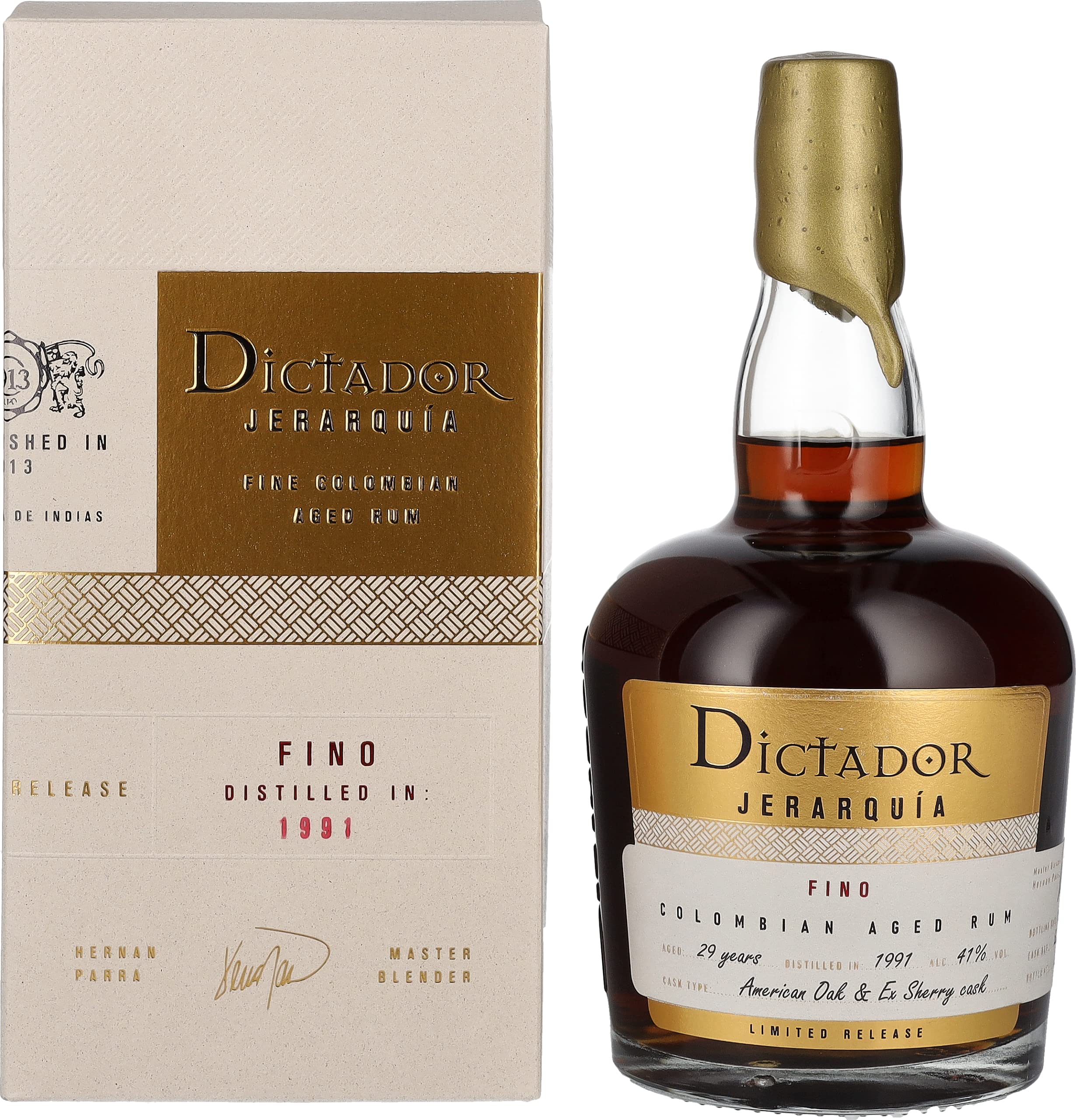 Dictador JERARQUÍA 29 Years Old FINO Rum 1991 41% Vol. 0,7l en boîte c — Piscosaveur
